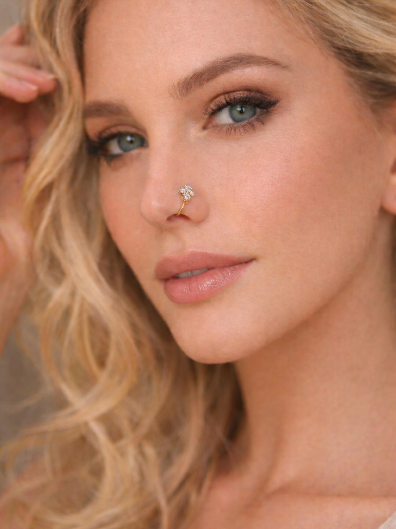 3pcs Rhinestone Decorated Clip-On Nose Rings, Adjustable Fake Nose Piercing Jewelry, Fashionable Hip-Hop Accessories for Women