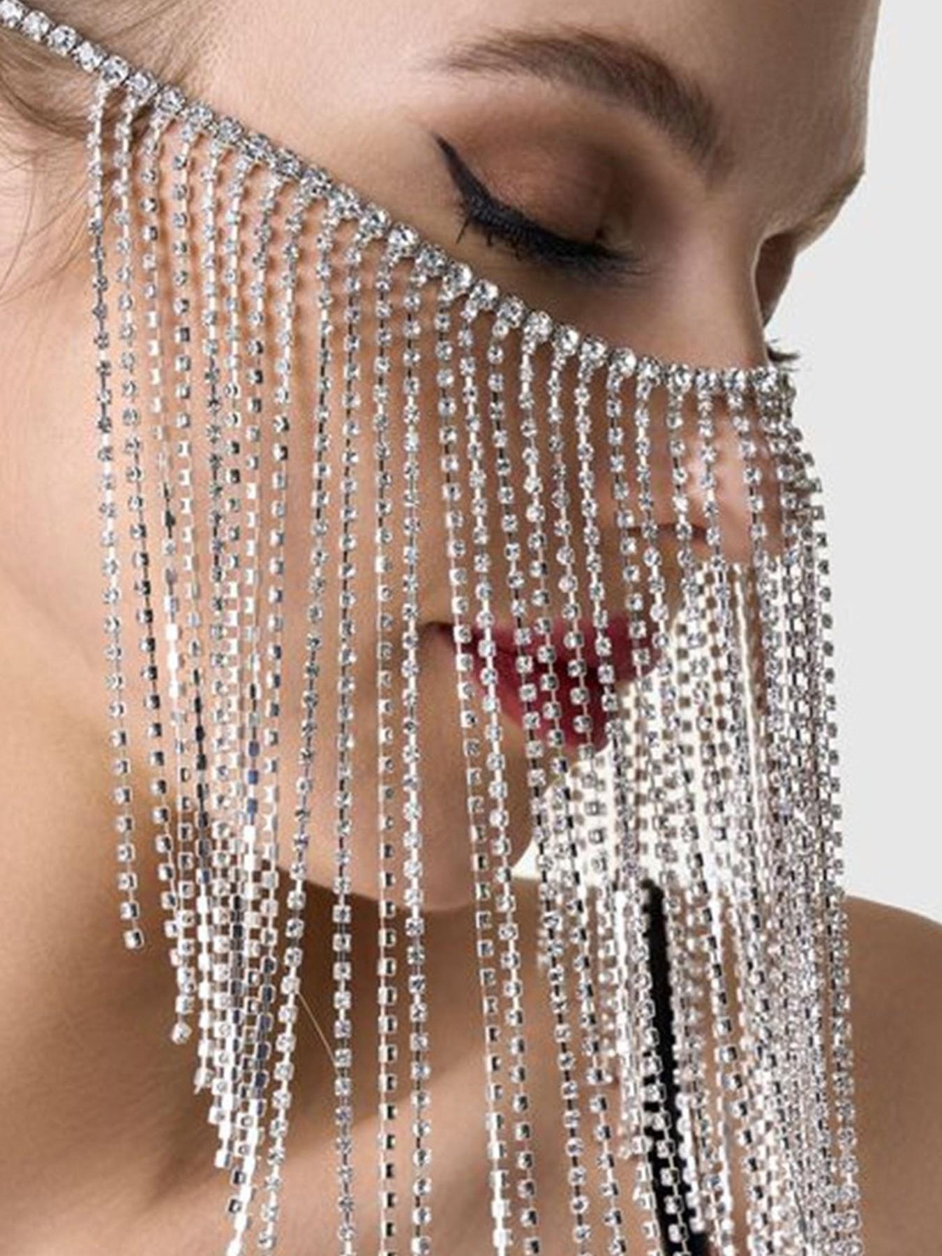 Silver Crystal Fringe Elegant Headband Hair Statement Fashion Accessories Crystal bridal headband - Champagne bubbles crystal halo  main image 4