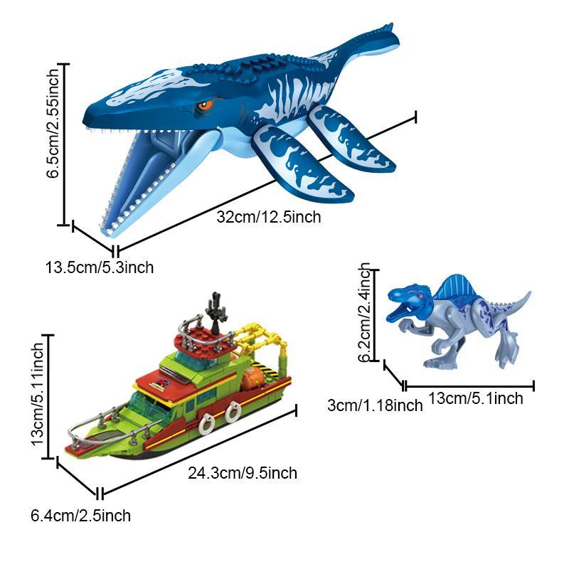 Jurassic Dinosaur Exploration Building Set, Deep Sea Escape, Assemble Mosasaurus Spinosaurus, Animal Shape, Abs Plastic, Toy Gift