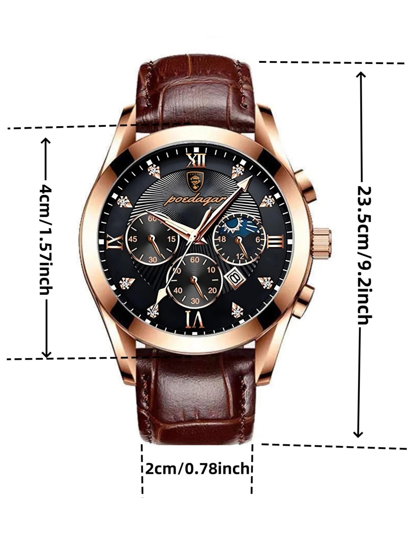 Classic Leather Men's Watch, Business Fashion Watches, Strap, Luminous Analog Watch, Luminous Hands, Calendar Function, Stainless Steel Case, Quartz Movement, Business Style Gift, Quartz Analog Wristwatch detail 2