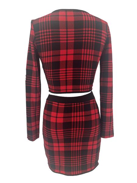Women's Plaid Print Long Sleeve Top & Skirt Set, Casual Fashion for Spring Summer Daily Wear, Travel Nightclub Style