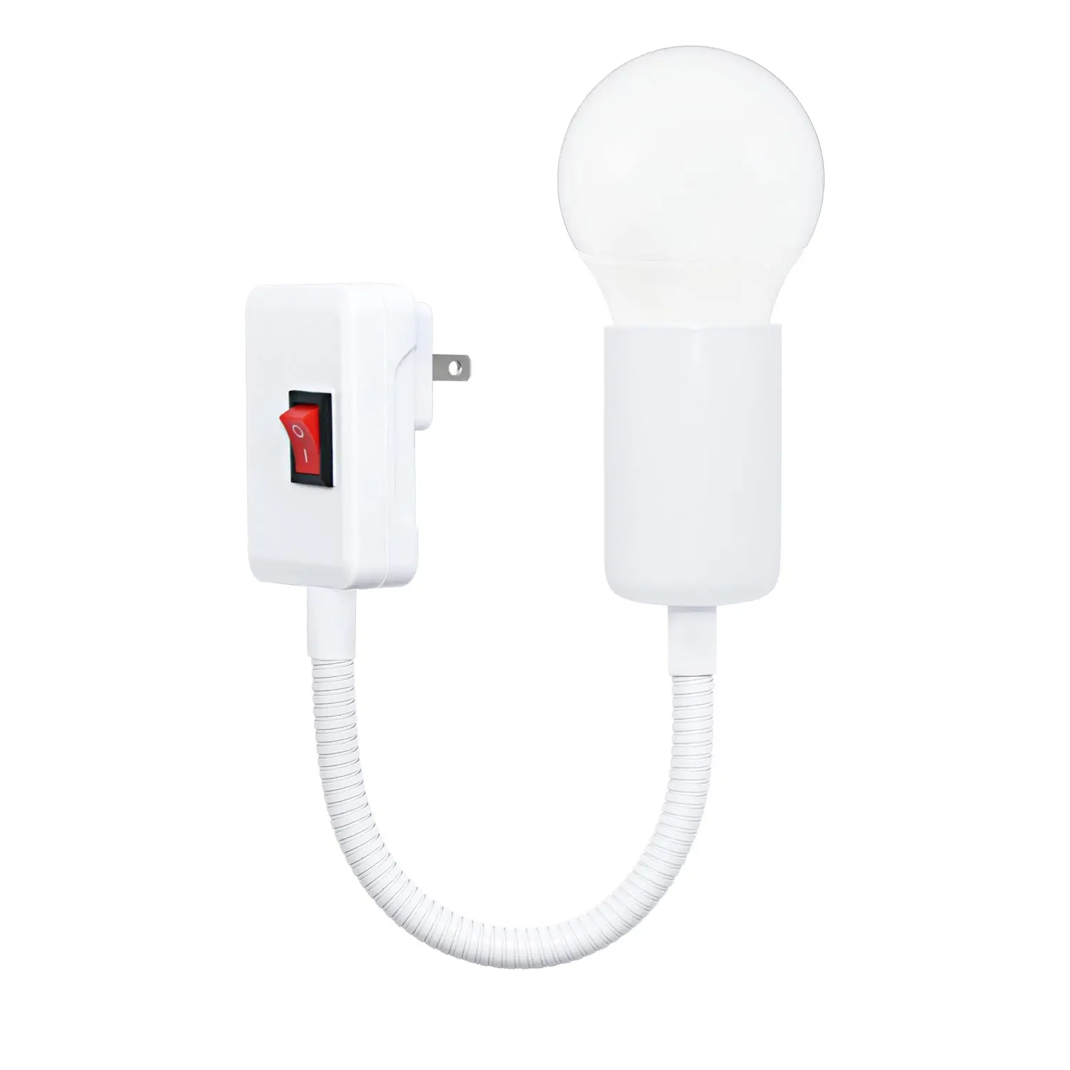 E26/E27 Plug in Light Socket, 20CM Flexible Extension Lamp Bulb Holder Converter Bulb Holder Converter with /Off  for Nightlight,  Grow, White