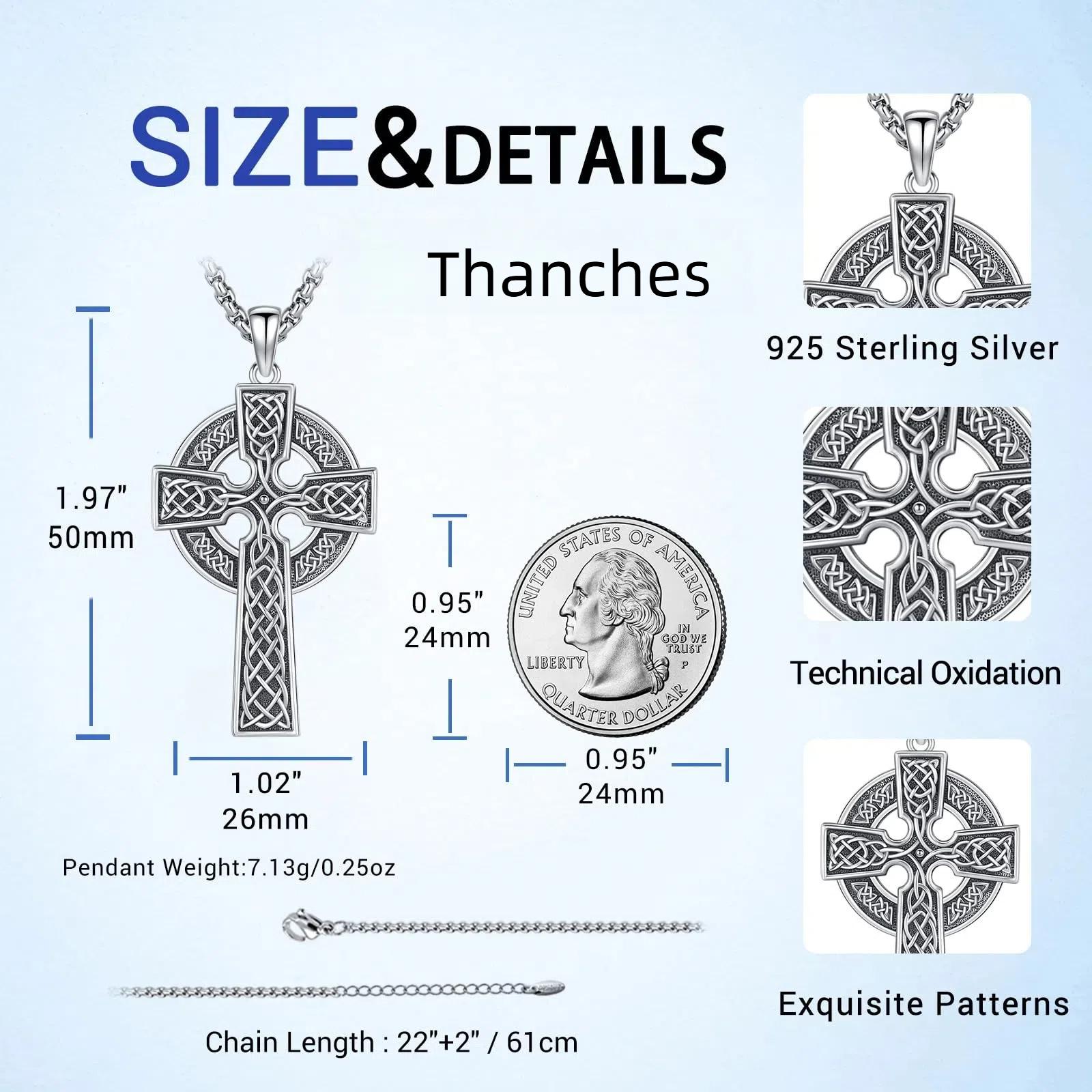 Thanches 925 Sterling Silver Celtic Cross Pendant Necklace for Men & Women, Unique Irish Trinity Knot with Evil Eye Design Perfect for Spiritual Protection and Stylish Accessories, Ideal Crucifix  Gift