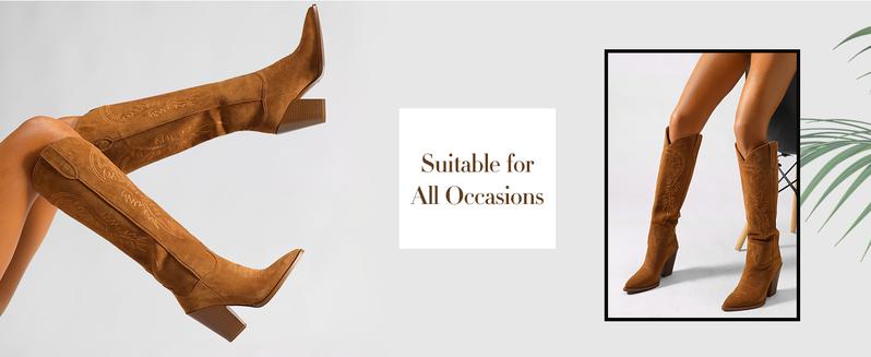 Wetkiss series Women's Western Knee High Cowboy Cowgirl Embroidered Chunky Block Heel Pointed Toes Boots  ,Women's Shoes,Women's Boots  Footwear   #TikTokShopHolidayHaul