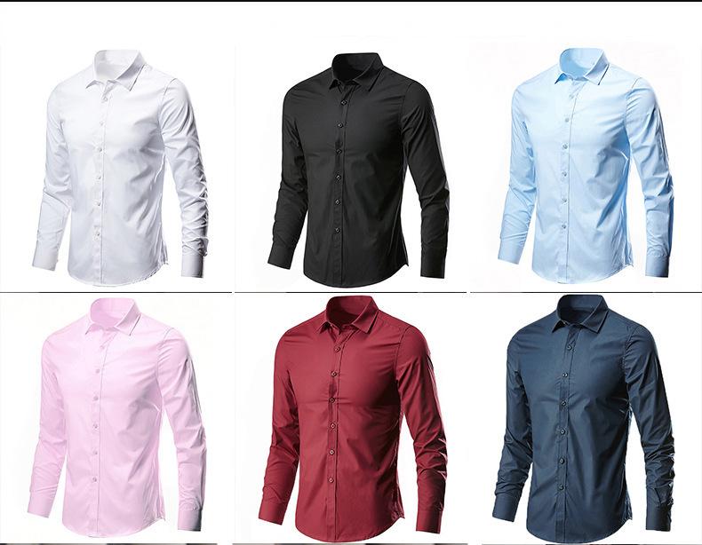 Men's White Korean Slim-Fit Non-Iron Long Sleeve Plain Knot Formal Shirt - Menswear Business Office Apparel, Size M