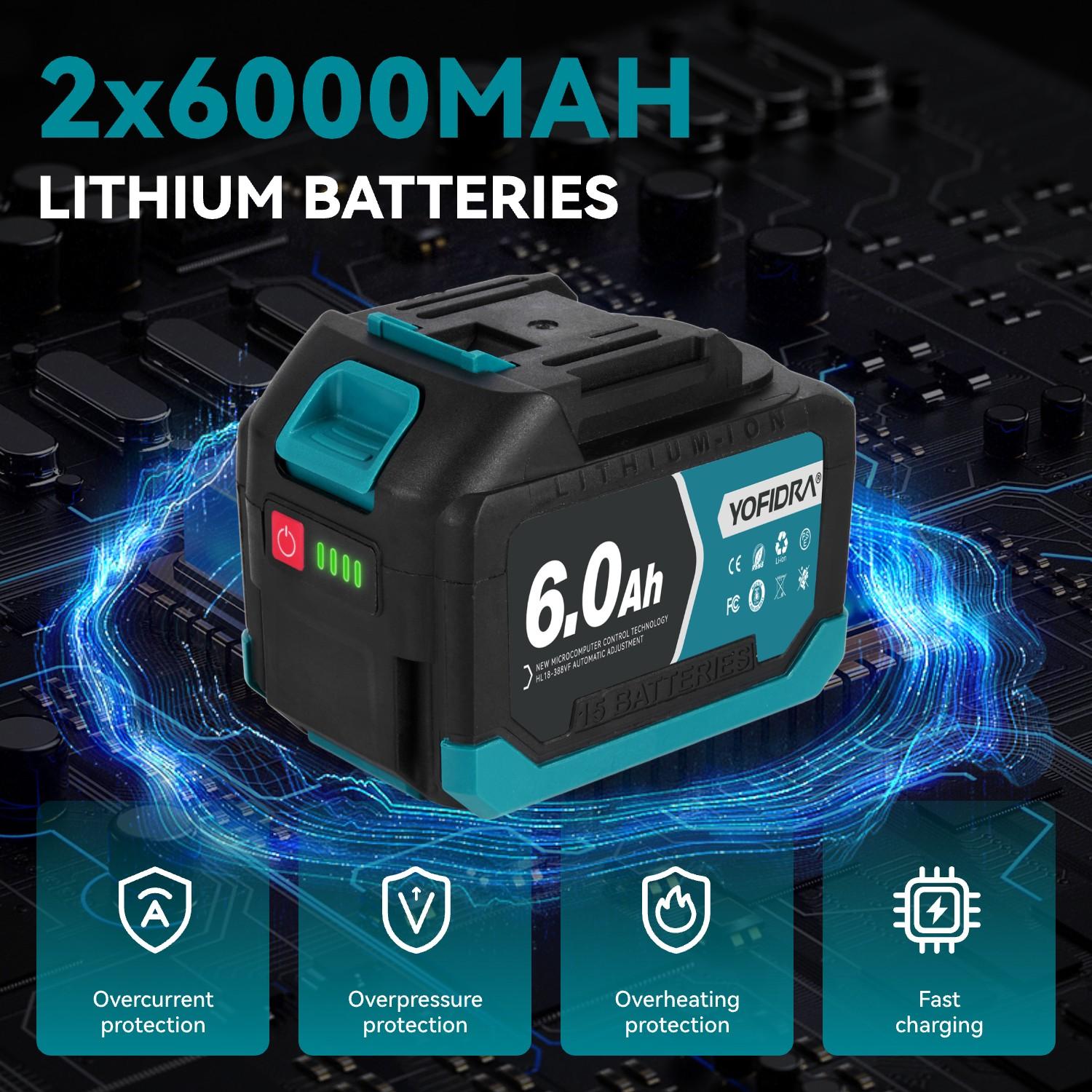 Yofidra Battery Impact Wrench 1700 N.m, 3 Gears 1/2 Inch Akuu Rotary Impact Wrench Brushless Motor, 2 x 3000 mAh Impact Wrench Battery with Charger, LED Work Light, for Heavy Work, Car Repair Power Tools Power Tools Accessories Rechargeable Lithium Drill