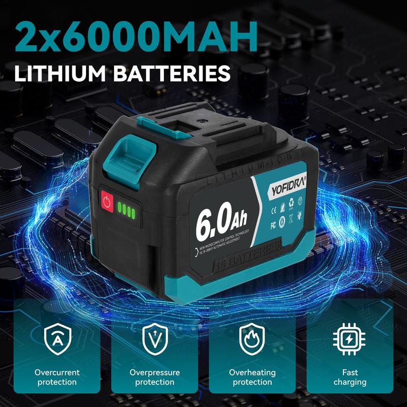 Yofidra Battery Impact Wrench 1700 N.m, 3 Gears 1/2 Inch Akuu Rotary Impact Wrench Brushless Motor, 2 x 3000 mAh Impact Wrench Battery with Charger, LED Work Light, for Heavy Work, Car Repair Power Tools Power Tools Accessories Rechargeable Lithium Drill