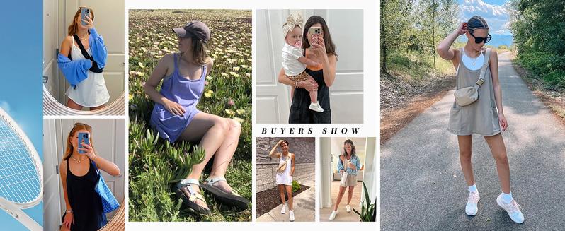 Molitree Women's Summer Sleeveless Mini Dress Athletic Dress V Neck Spaghetti Strap Short Tennis Dress with Built-in Shorts