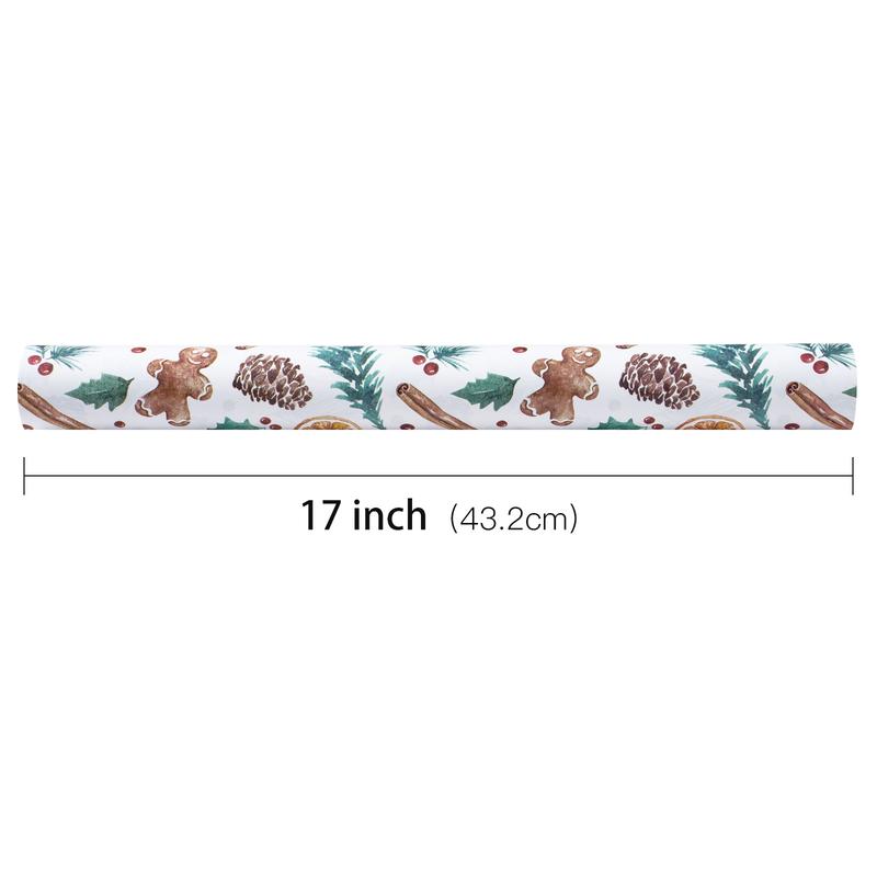 RUSPEPA Christmas Wrapping Paper Roll - Mini Roll - Gingerbread Design Great for Christmas, Holiday and Party - 17.5 Inches X 32.8 Feet