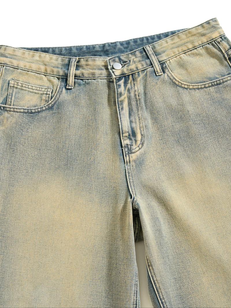 Men's Vintage Washed Straight Leg Denim Jeans, Casual Street Style Jeans, Perfect Gift for Husband or Boyfriend
