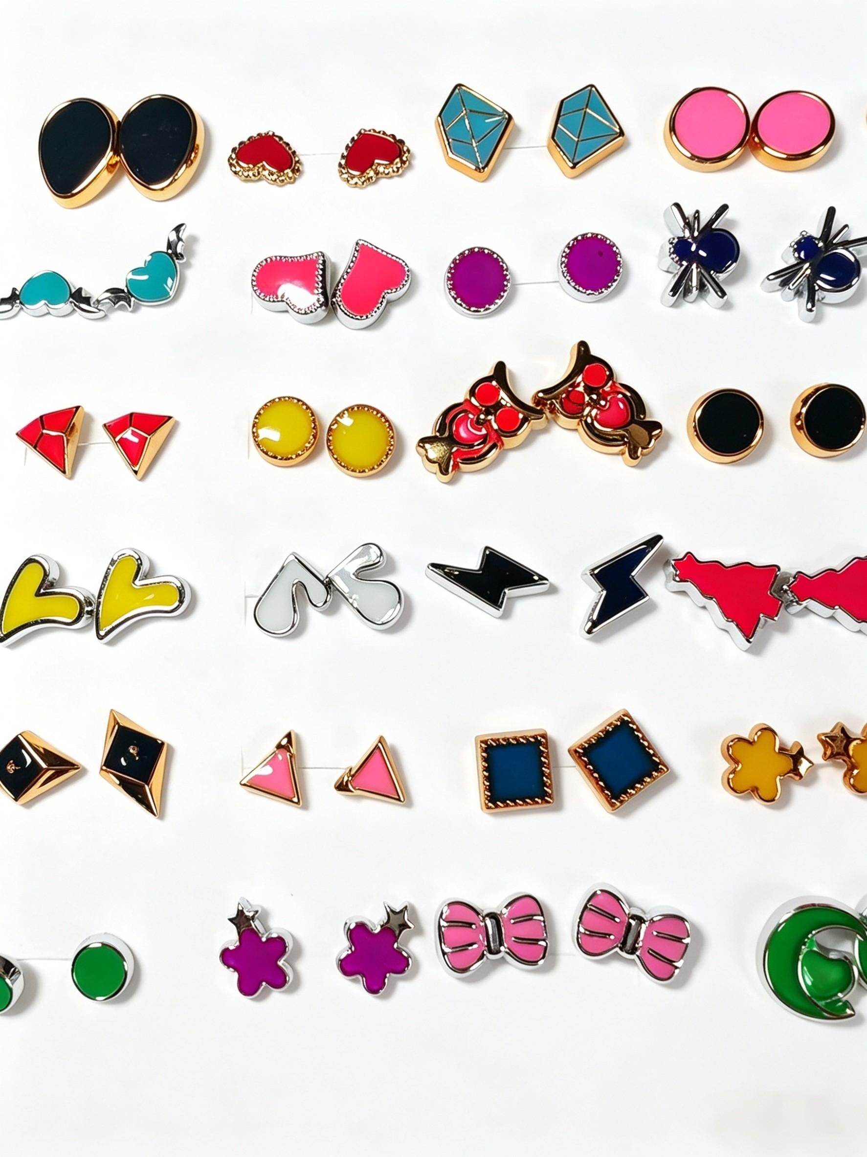 50 Pairs Colorful Drop Earrings Set, Animal Flower Studs, Hypoallergenic Daily Wear, Y2K Style, Gift for Girls, Graduation, Anniversary