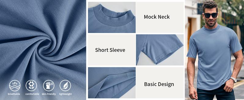 Runcati Men Turtleneck Mock Neck T Shirts Short Sleeve Ribbed High Neck T-Shirt Tee