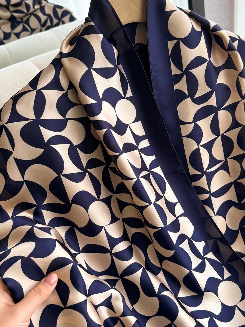Women's Geometric Print Silk Scarf, Soft Lightweight Shawl for All Seasons, Fashion Accessories for Women & Girls, Casual Soft Shawl