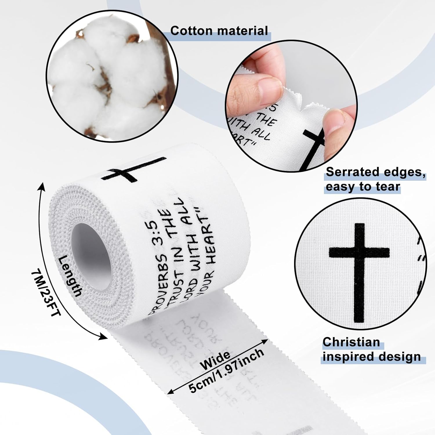 4-8 Pcs Christian Athletic Tape 2in x 23ft, Sports Wrist Wrap with Cross & Bible Verses, Religious Tape for Soccer Football Boxing Gym Trainers, Inspirational Gift for Church