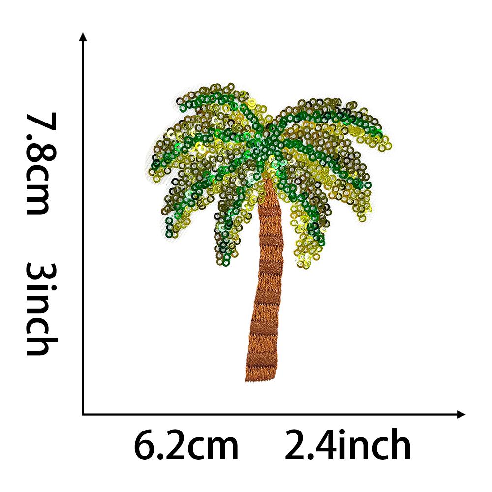 5Pcs Sequins Coconut tree Iron on Patches Embroidery Applique Clothing Shiny Decoration Sew on DIY Accessories for Hats Jeans Jackets Bags