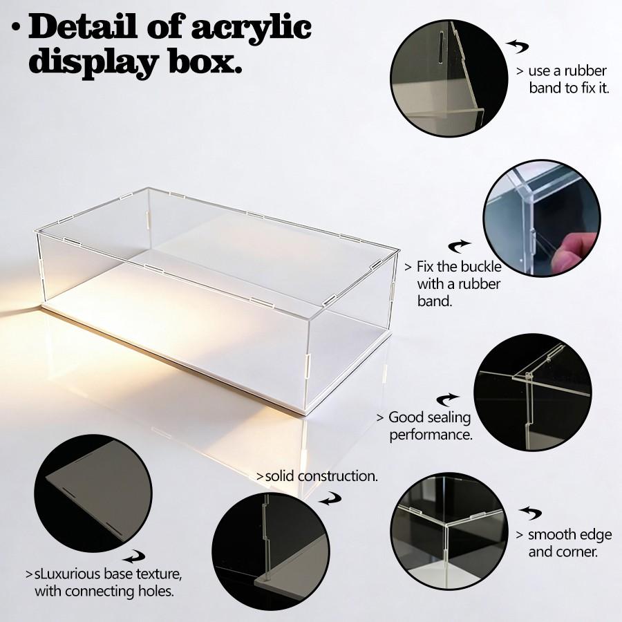 Clear Acrylic Simple Self-Assembly Display Box with White Base, Removable Figures Toys Props Display Riser Stand, Cube Countertop Decorative Storage Box for Home Organization, 40*20*10cm(Model not included)