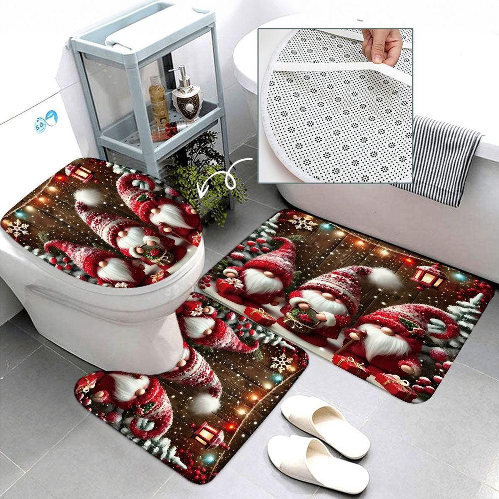 4pcs Cozy Christmas Gnome Bathroom Decor Set, Santa Gnomes Lantern String Lights Snowflake Holiday Print for TikTok Shop Home Styling