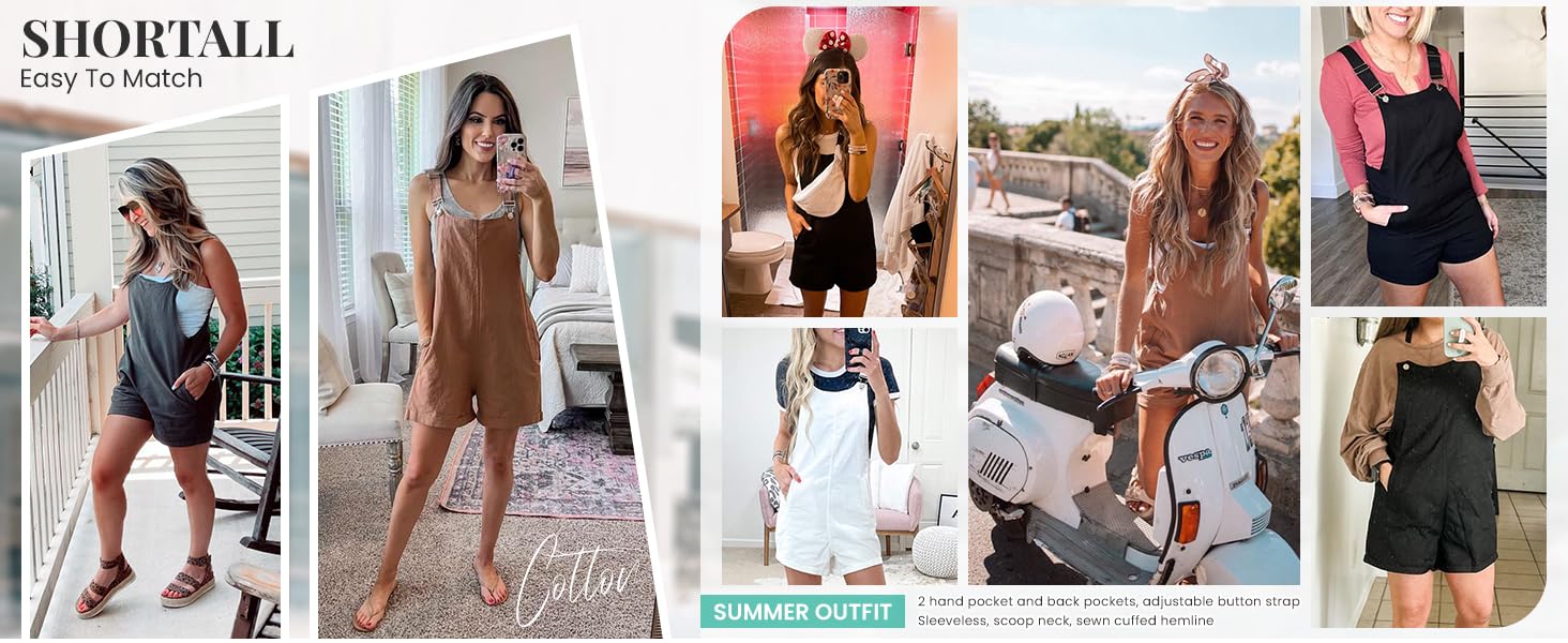 Molitree Women's  Cotton Linen Overalls Shorts Summer Lightweight Casual Short Jumpsuits Rompers Cute Minimalist Sleeveless Womenswear Blue