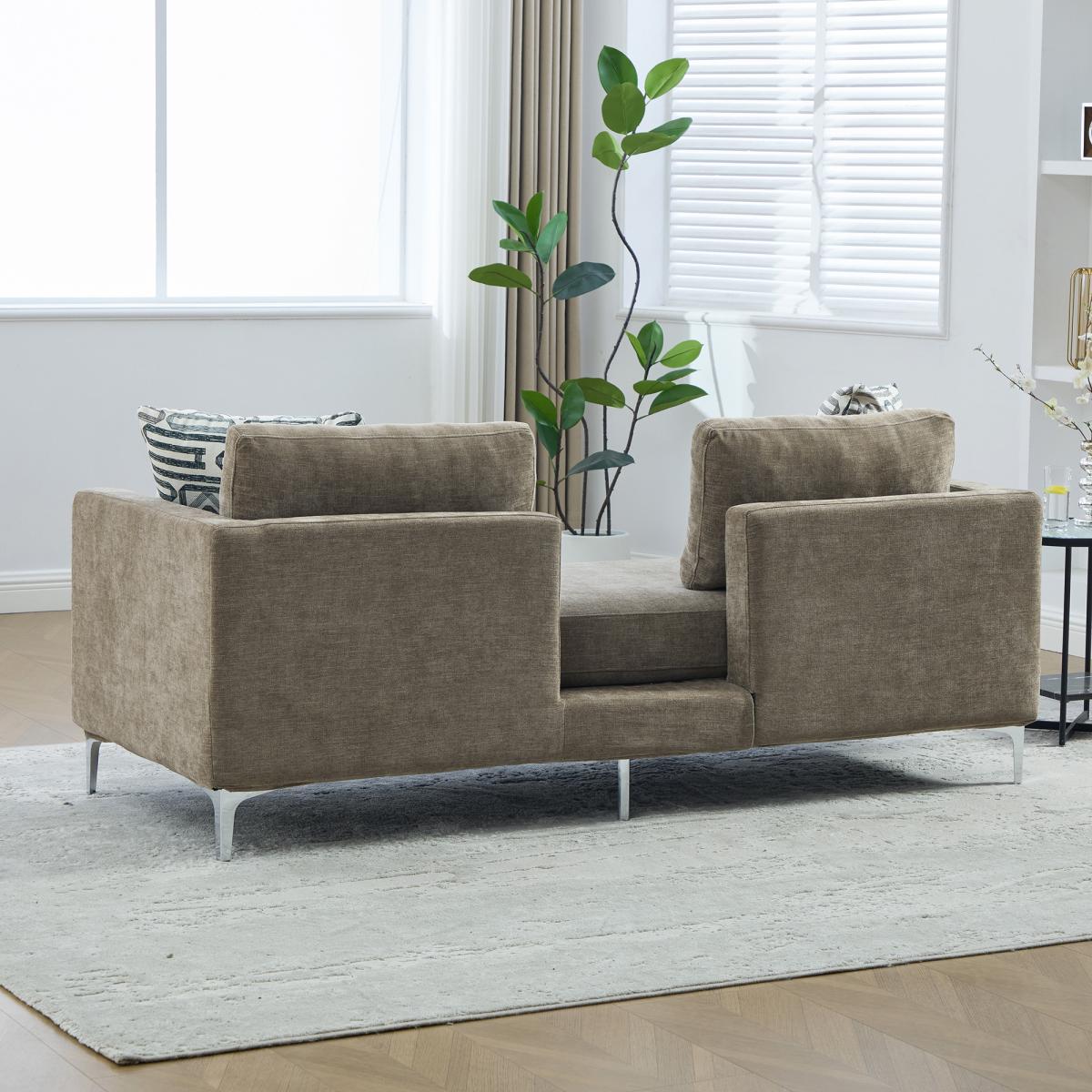 77.5''W Upholstered Chenille Slipcovered Chaise Lounge, Modern Oversized Settee Couch with 4 Pillows, Sleeper Sofa Daybed Bench with Armrest & Open Backrest for Living Room Guest Bedroom Window.Taupe