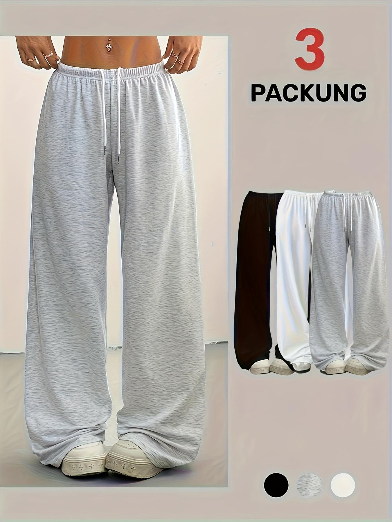 Women's Casual Loose-Fit Drawstring Pants, 3-Pack Plain Long Trousers, Comfortable Fabric Wide Leg Home Wear, Womenswear, Suitable for Spring Summer Fall Outdoor