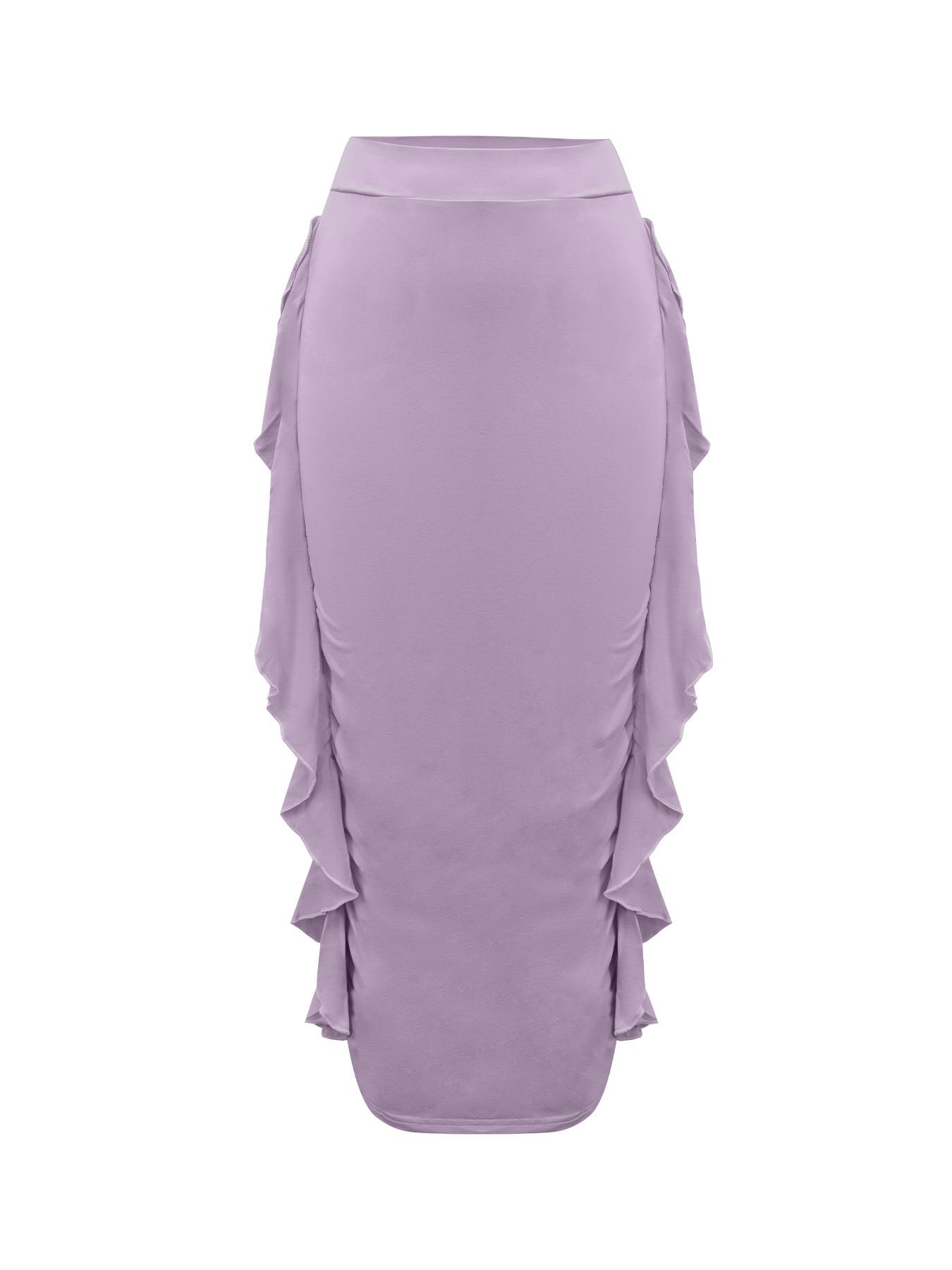 Women's Plain Ruched Ruffle Trim Bodycon Skirt, Casual Fashion High Waist Midi Skirt for Daily Outdoor Wear, Women's Bottoms for Spring & Fall