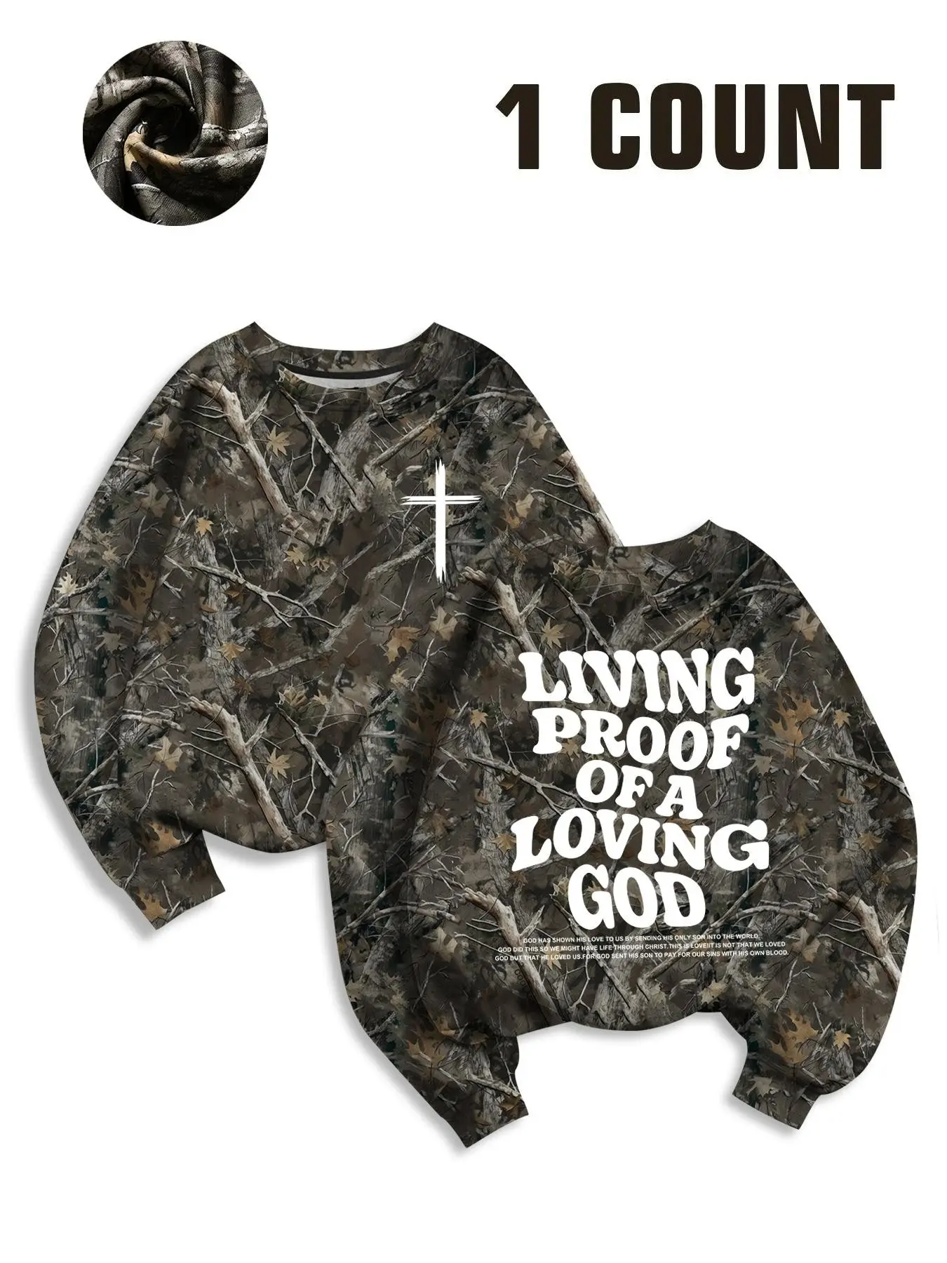Women's Casual Fitted Round Neck Sweatshirt, Full Print Tree Text Design, Comfortable & Stylish Daily Wear, Fall&winter Fashion