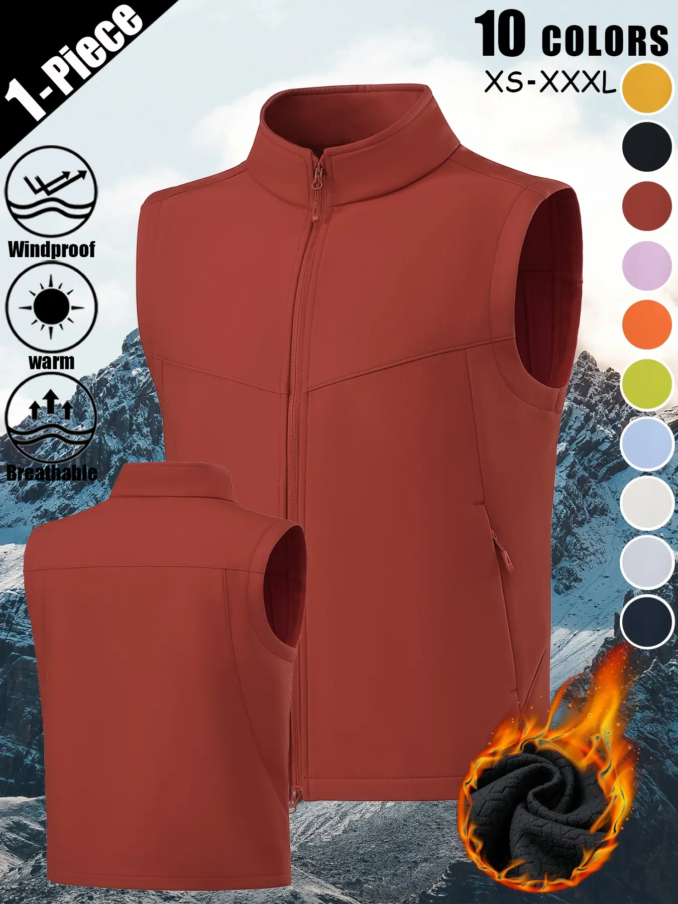 Sleeveless Layer, All-Weather Ready: Unisex Fleece-Lined Stand Collar Softshell Vest Windproof Breathable Full Zip Outdoor Gilet Multi Zip Pockets Lightweight 10 Colors for Commute Hiking Fishing Cycling