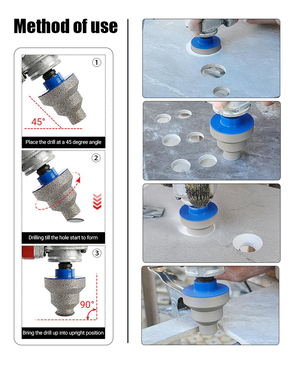 LOZLIN 20-35-50MM Diamond Step Chamfer Drill Bit - Hole Enlargement/Edge Trimming for Tile, Marble, Porcelain & Masonry - Angle Grinder Drill 5/8-11 Tool Accessories