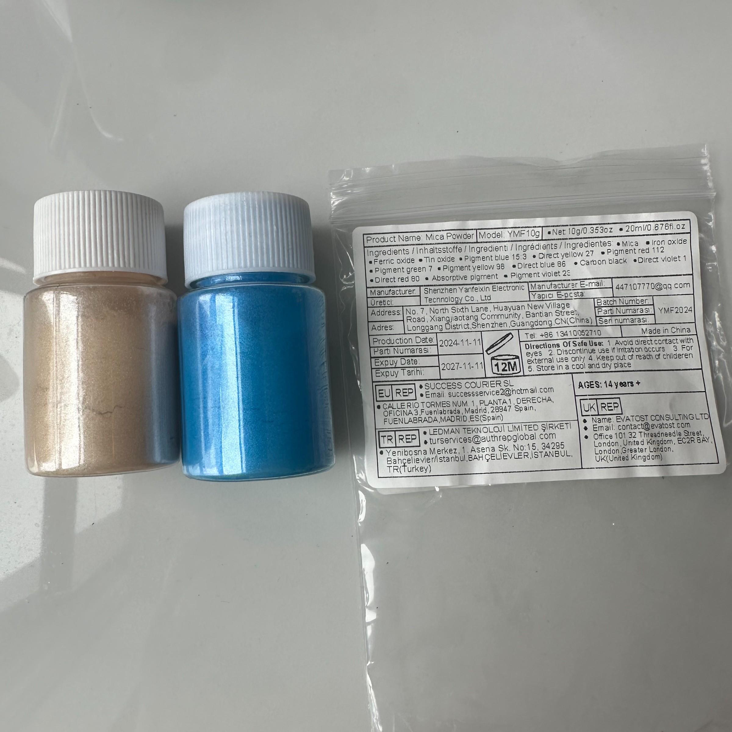2-Pack Wheat and Blue Mica Powder, Candle Making Gold and Pigments, Soap Dye, Epoxy Resin, Nail Art, Safe DIY Paints, 10g/bottle