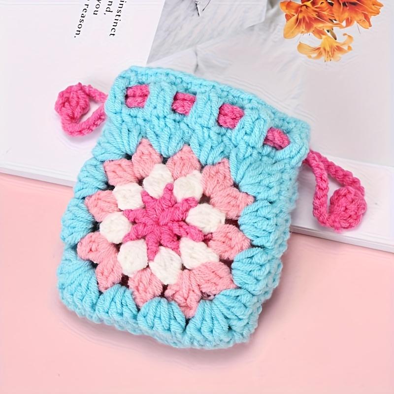 6PCS Cute Sunflower Crochet Drawstring Pouch for Students, Hand-Woven Mini Coin Purse, Earphone Protective Case & Storage Bag, Versatile Floral Knit Wallet for Daily Use