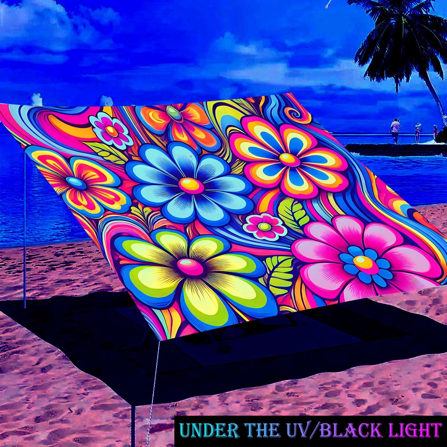 1Pcs UV Glowing Flower Canopy - Lightweight Polyester Sunshade, Suitable for Beach, Camping, Garden, and Picnic - Outdoor Sunshade, Ideal for Adventure (Support Poles Not Included)