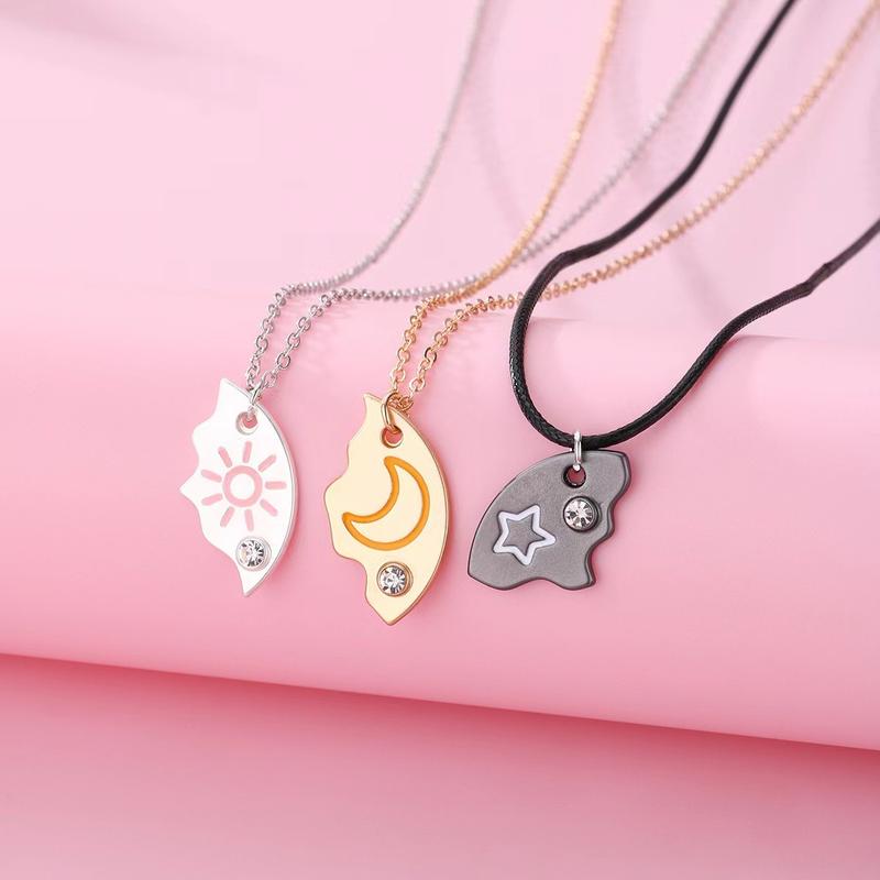 Interlock Soul Necklace Set for BFF and Family - Sun Moon Star Pendants Connect to Circle - 3 Piece necklace，Best friend necklace，Family necklace