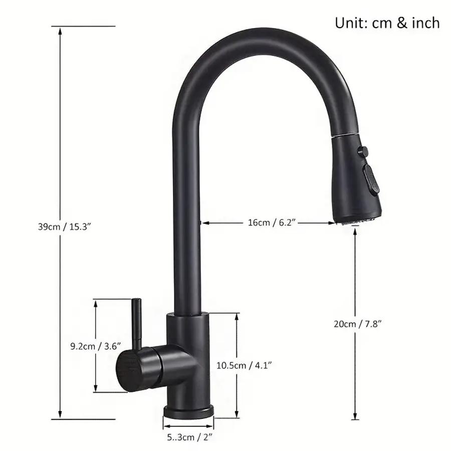 Modern Stainless Steel Pull-Out Kitchen Faucet, 360-Degree Rotating Water Outlet, Dual Function Hot and Cold Water Spray Head