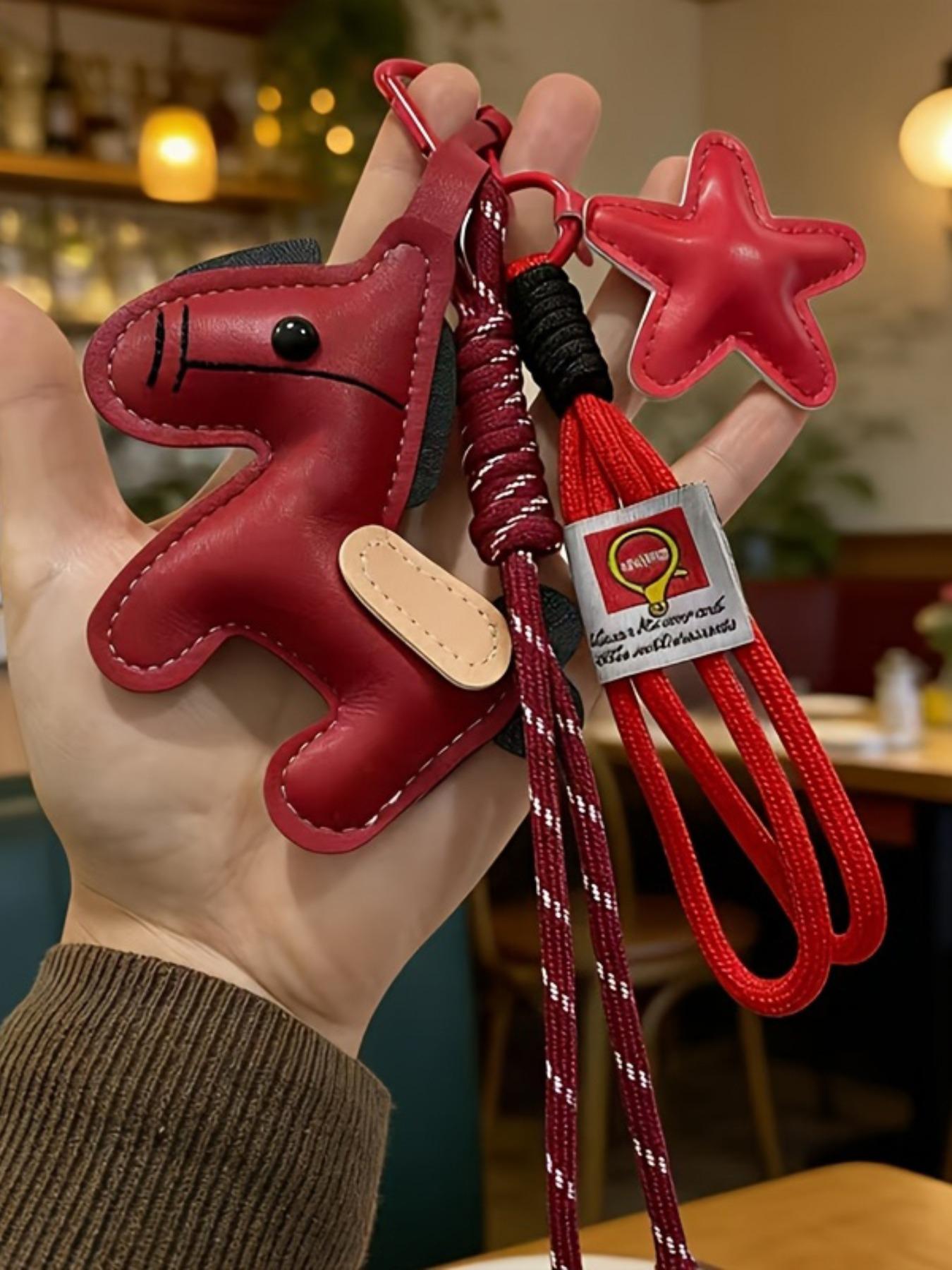 Year of the Horse Zodiac Pendant PU Leather Star & Horse-Shaped Keychain, Keychain for bags, Star Horse Bag Charm Key Chain Double Woven Rope Lanyard With Horse Charms Car Backpack Accessory Key Ring Decoration Valentine'S Day Gift