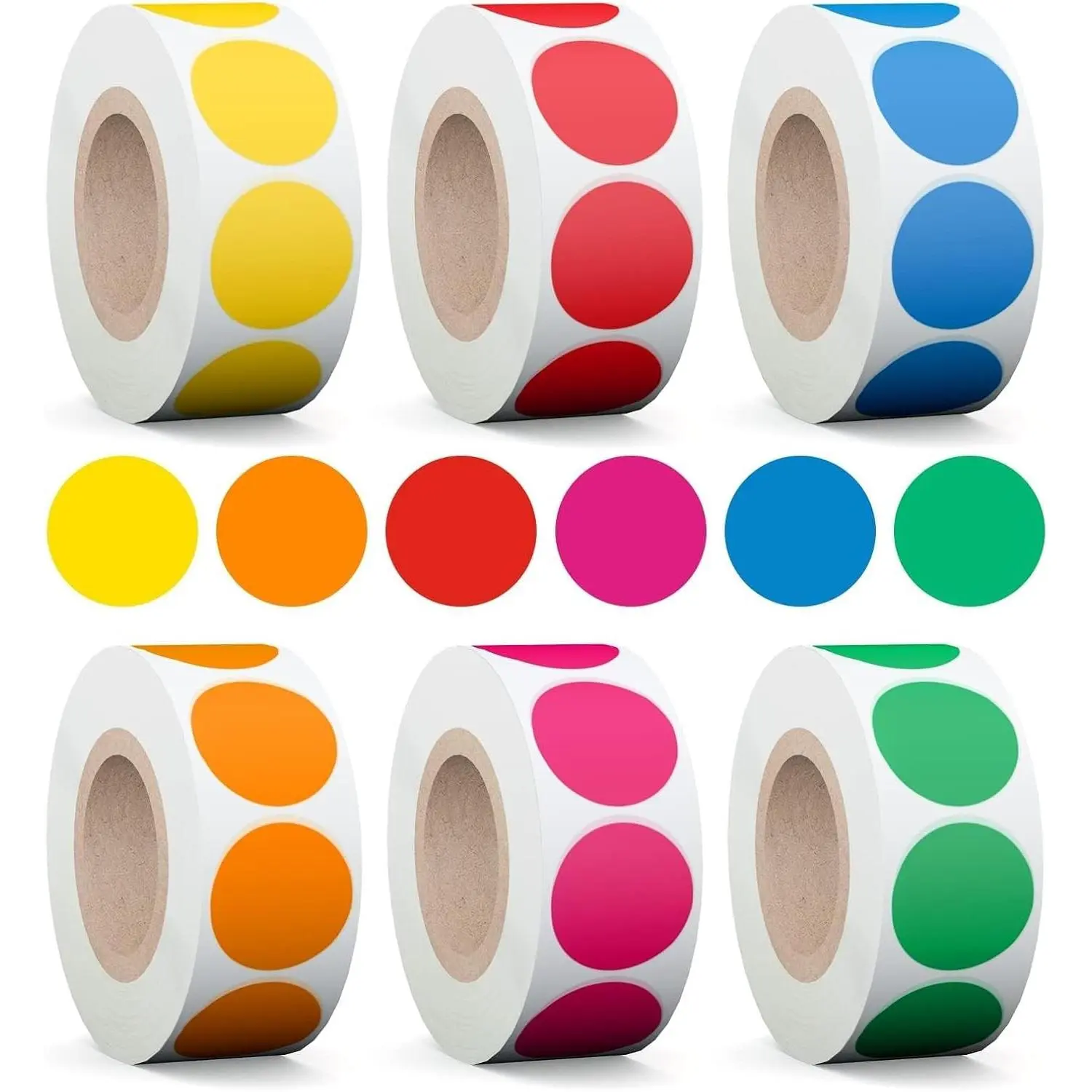 3000Pcs 3/4" Color Coding Labels Circle Dot Stickers,Round Yard Sale Stickers with Bright Yellow Green Red Pink Orange Blue, Garage Sale Price Tag(6 Rolls,500 Labels/Roll)