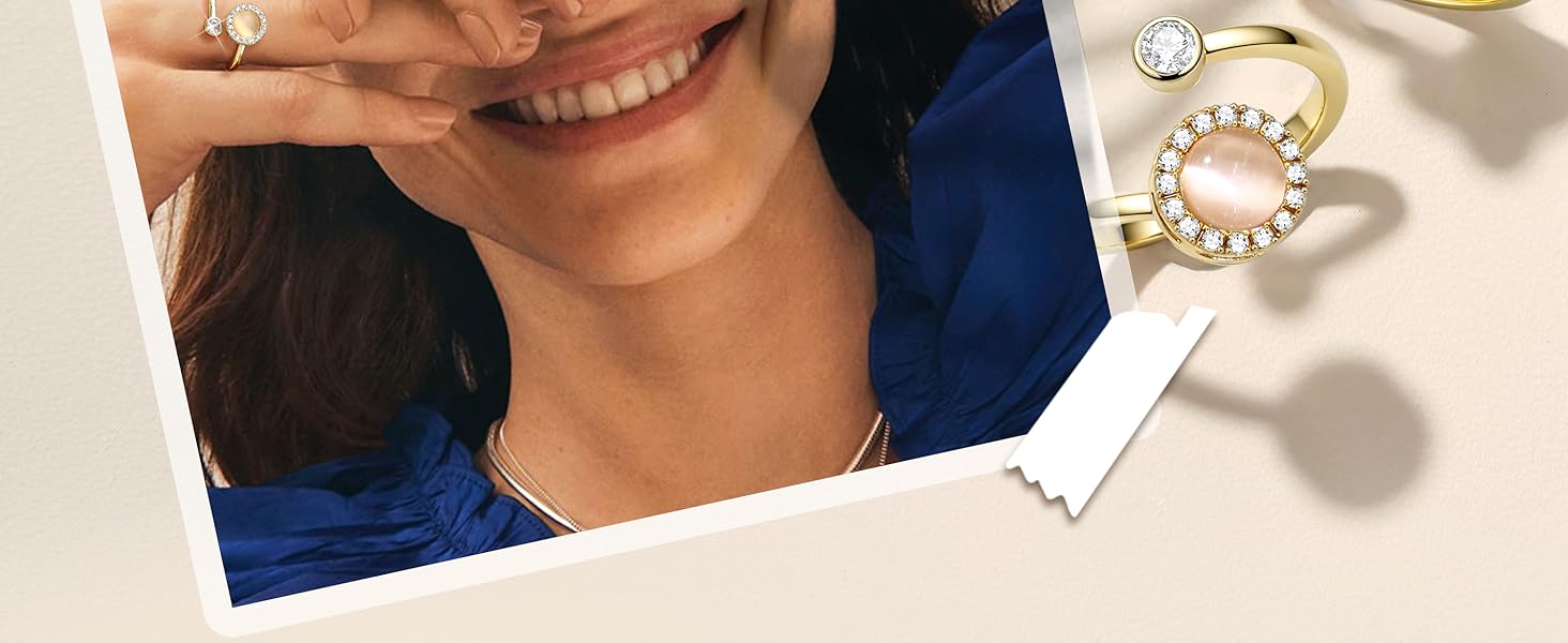 9 Pcs Fidget Anxiety Relief Rings for Women & Men, Spinner Ring Set with Cz Flower Moon Star Design, Adjustable Anti-Rotatable Jewelry Gift