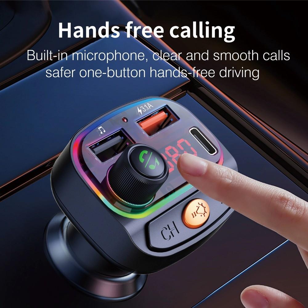 Car BT Fm Transmitter, Wireless Mp3 Player, Handsfree Call, USB a Type-C Phone Charger, Mp3 Music Player Car Adapter