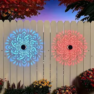 2-Pack Solar Mandala Projector Wall Lights, Waterproof Metal Fence Light, Outdoor Decor for Garden, Patio, Backyard, Courtyard, Outdoor Decorative Lights, Patio Lighting, Solar Powered Lighting