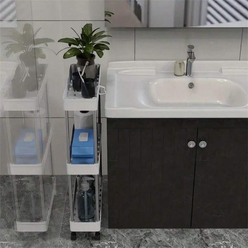Maximize Tight Space Slim 3-Tier Rolling Storage Cart Smooth Silent Wheels Sturdy Metal Poles Multi Scene Narrow Gap Organizer Bathroom Organizer Rack For Laundry Bathroom Kitchen