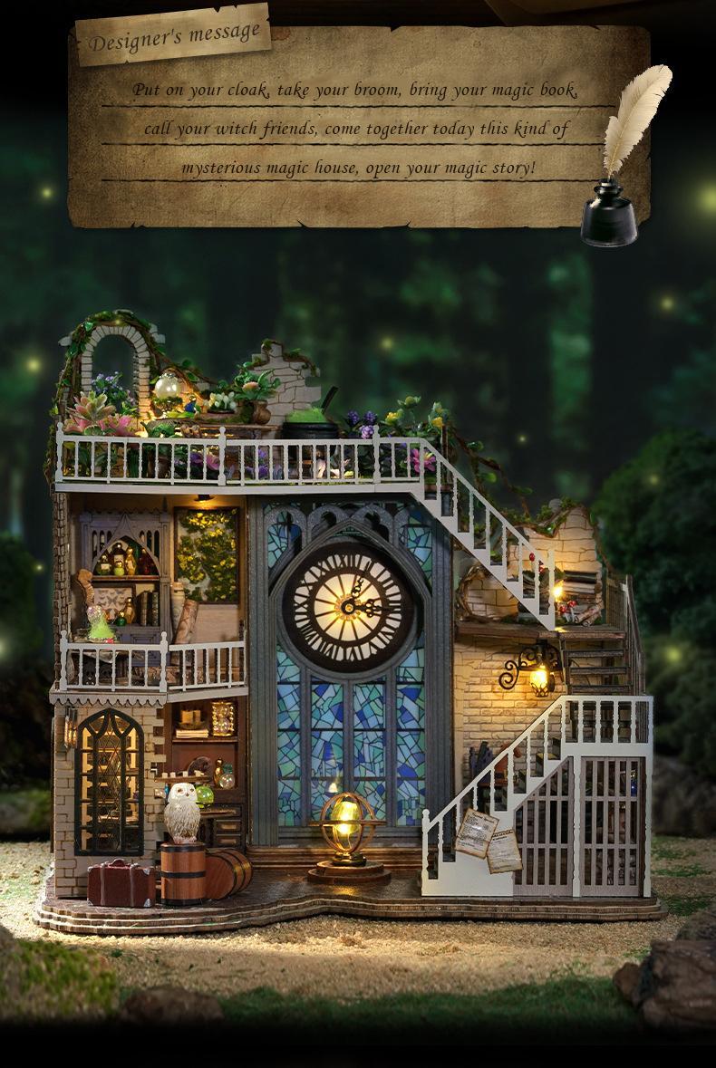 CUTEBEE DIY Decoration with LED Lights Creative Christmas Holiday Gifts for Adults Wooden House Kit Stem Building Block Magnetic Tiles