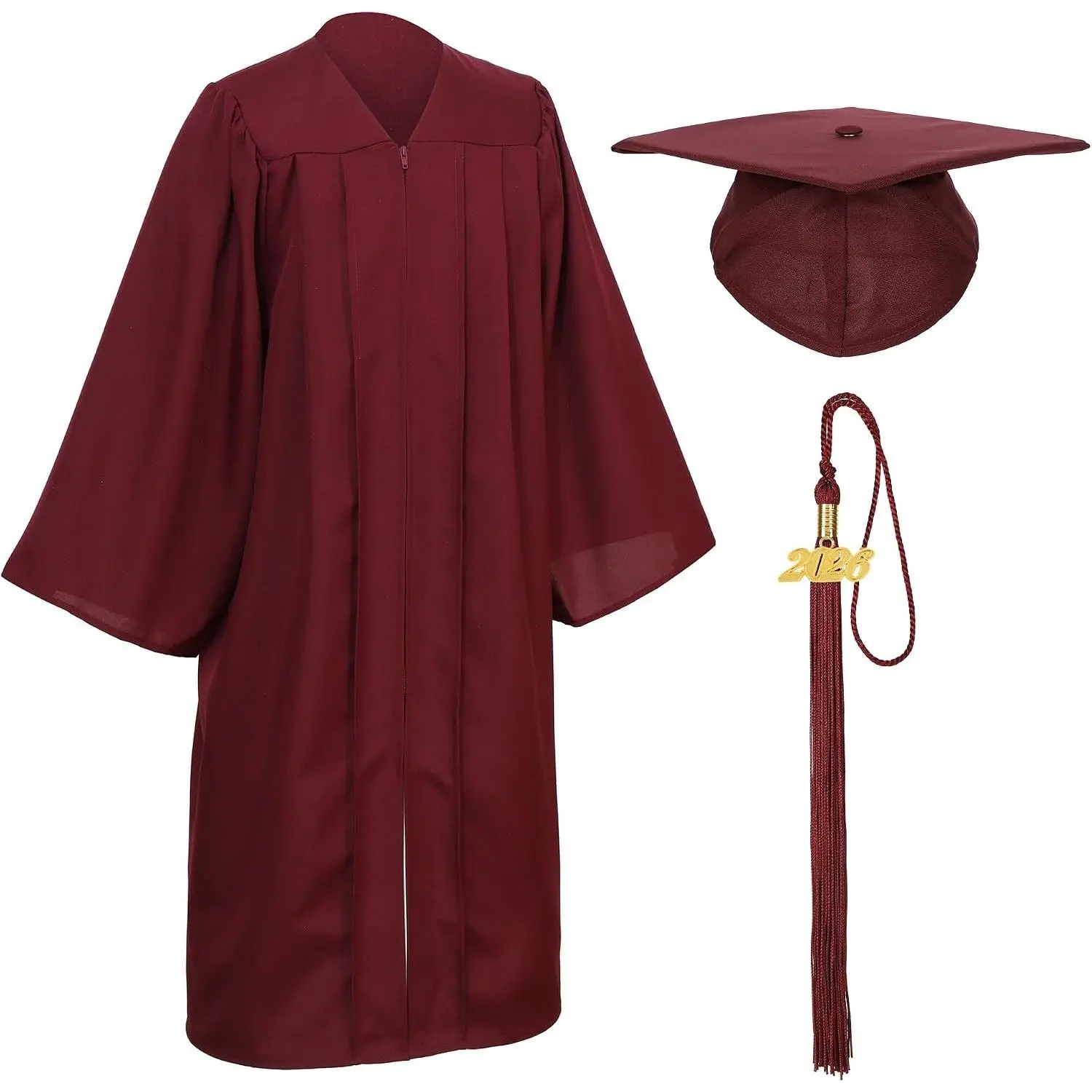 Unisex Matte Graduation Cap, Gown, and Tassel Package with Simple, Loose, Plain, Elegant Robe for High School and Bachelor Degree Graduates, Set