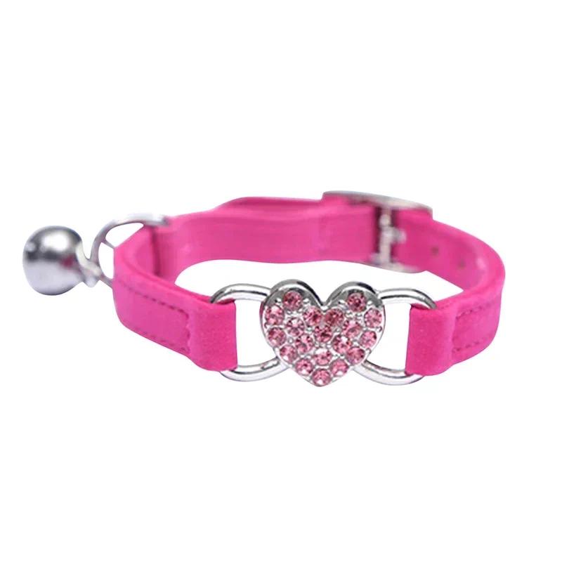 Soft Velvet Pet Collar - 8-Color, with Heart Charms, Bell, Safety Elastic, Adjustable Universal Fit for Small Dogs & Cats