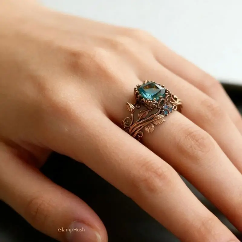 Hand-Fabricated Ancient Totem Green Crystal Ring, Ethnic Tribal Healing Protection Statement Jewelry, Unique Stackable Grounding Energy Costume Ring, Spiritual Gift for Her
