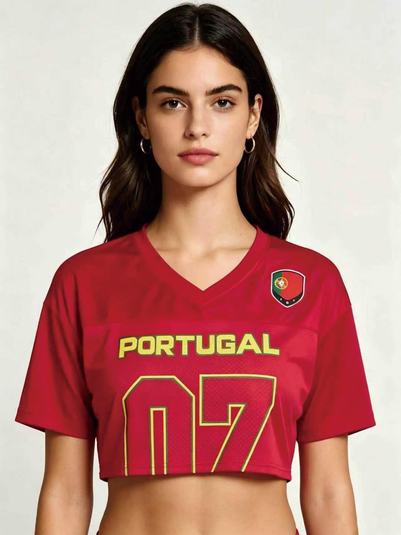 Women's Cropped Soccer Jersey Mesh USA Mexico Argentina Canada Portugal England Venezuela Dominicana Y2K Football Crop Top Casual Sporty Top Short Football Jerseys Casual Sports Jersey