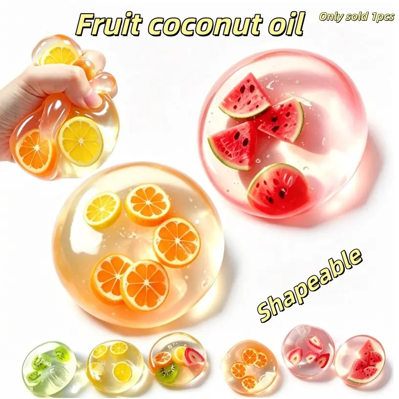 Fruit Coconut Oil Squeeze Ball, Moldable, Handmade Coconut Oil, Filled with Fruit, Anxiety Relief Toy, Flexible Sensory Toy, Soft Stress Relief, Ideal Gift, Decompression Squeeze