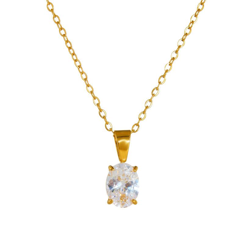 Ins Fashion 5A Zircon Necklace Stainless Steel Polished Waterdrop Pendant Chain Elegant Jewelry for Women