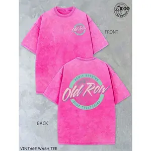 New Summer 2026 Collection100% Cotton Washed T-Shirt230g Thickened Cotton Old Row Grey And Teal Circle Logo Double-Sided Print Summer Men's Fashion Washed Vintage Batik T-Shirt, Street Retro Style Round Neck Short Sleeve2026