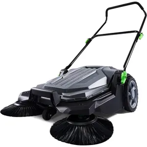 Walk-Behind Hand Push Floor Sweeper, 25.6" Sweeping Width Floor Sweeper Manual Non-Electric, 5-Gallon Waste Container, Angle & Height Adjustable Folding Handle for Walkway, Yard, Garage, Patio