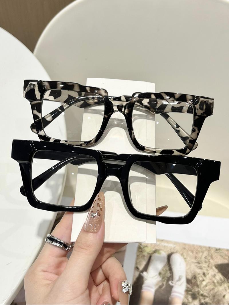 Women's Vintage Flat Mirror Glasses, 2 Pairs Traveler Frames, Perfect for Back-To-School, Office, Casual Activities, Leopard Pattern Eyeglasses