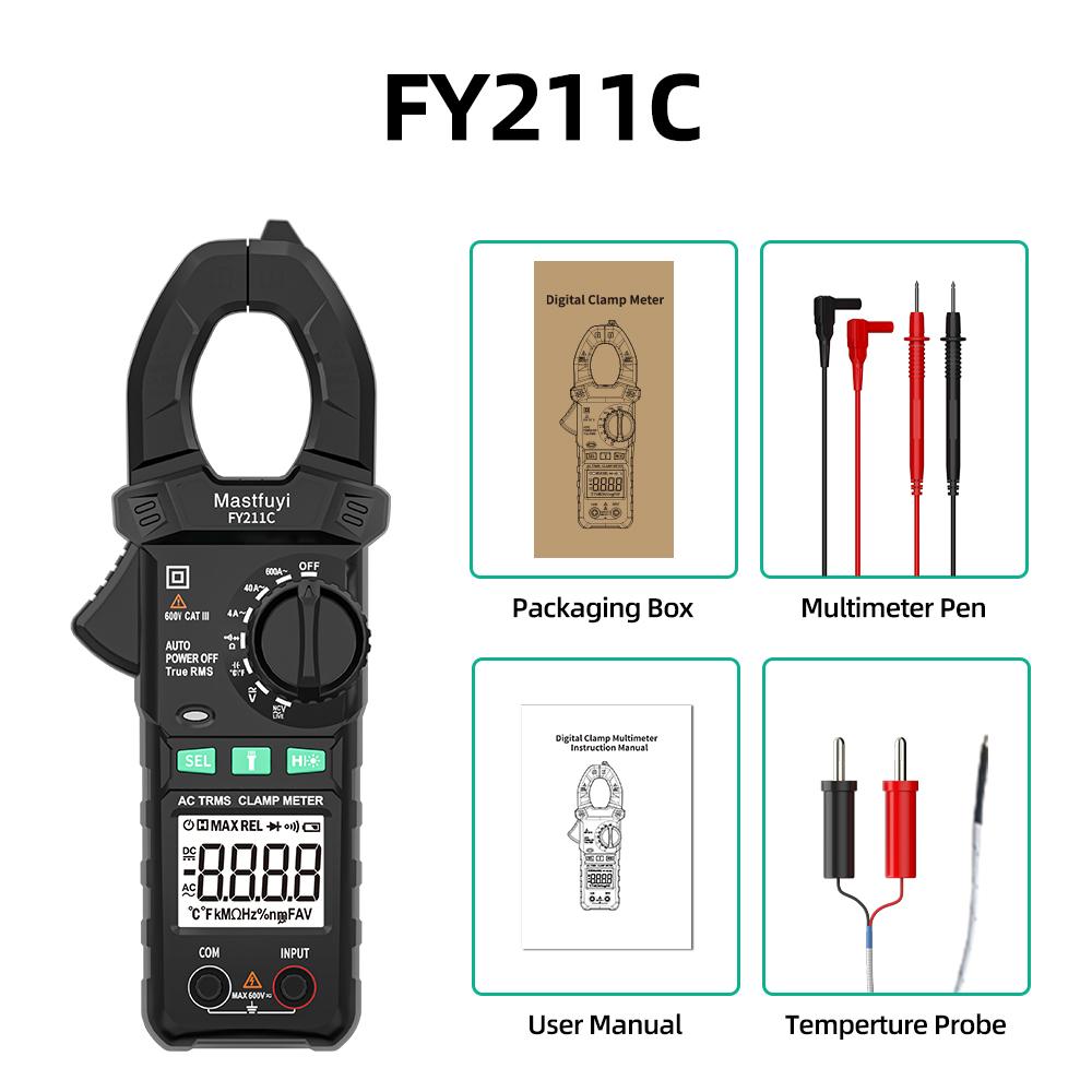 Automatic Range Clamp Multimeter Ac Dc Trms 4000 Counts, Resistance Capacitance Diode Test Ncv Contactless Voltage Detection Backlit Display Digital Multimeter